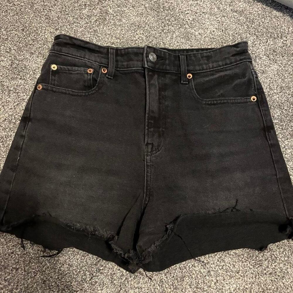 American Eagle black denim shorts with frayed hem size 4